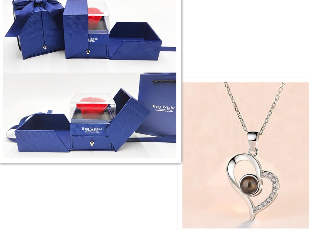 Valentine’s Day Metal Rose Gift Box Necklace for Girlfriend