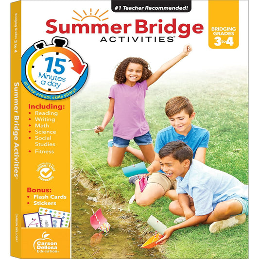 Summer Bridge Activities 3Rd to 4Th Grade Workbook, Activity Book with Math, Reading Comprehension, Science, Fitness, Social Studies, Writing Practice, and Flash Cards