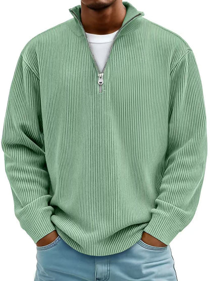 Corduroy Zipper Stand Collar Sweatshirt Fashion Long Sleeve