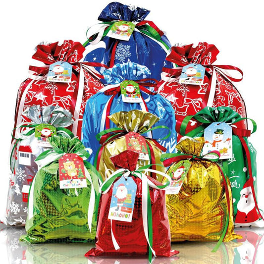 Assorted Christmas Gift Bags set with festive designs and multiple sizes.