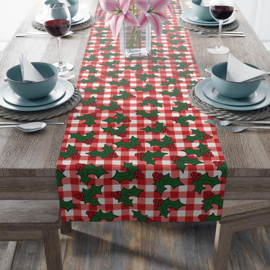 16x72 inch Subtle FDT Christmas Holly Table Runner with festive design