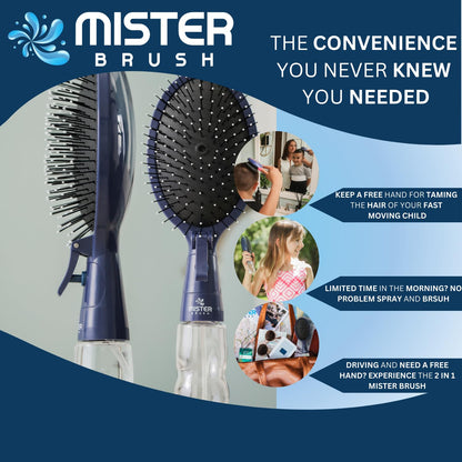 Navy All in One Brush + Mister - 2 in 1 - Detangling Brush - No More Hair Hassle