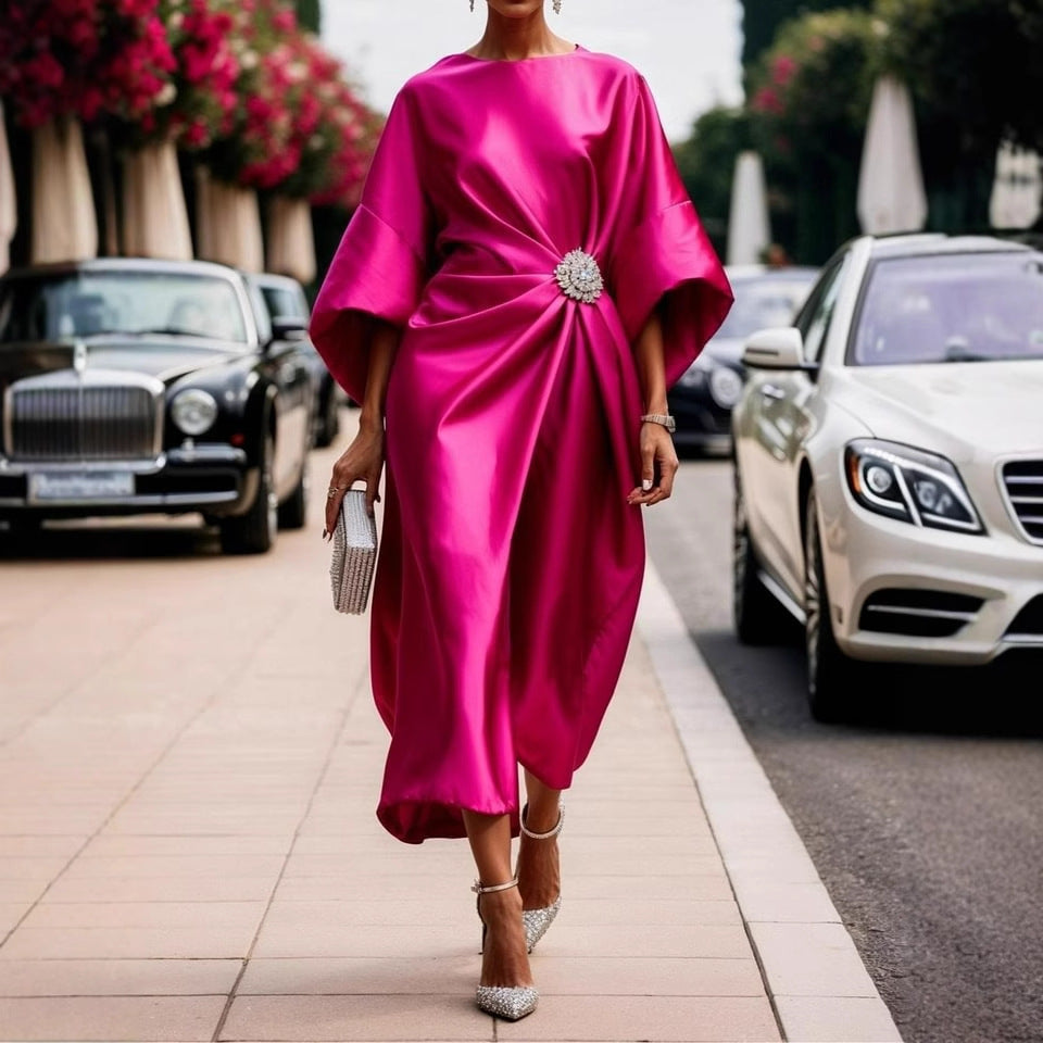 Women's Commuting Elegant Flower Beads Decorative Satin Design Dress