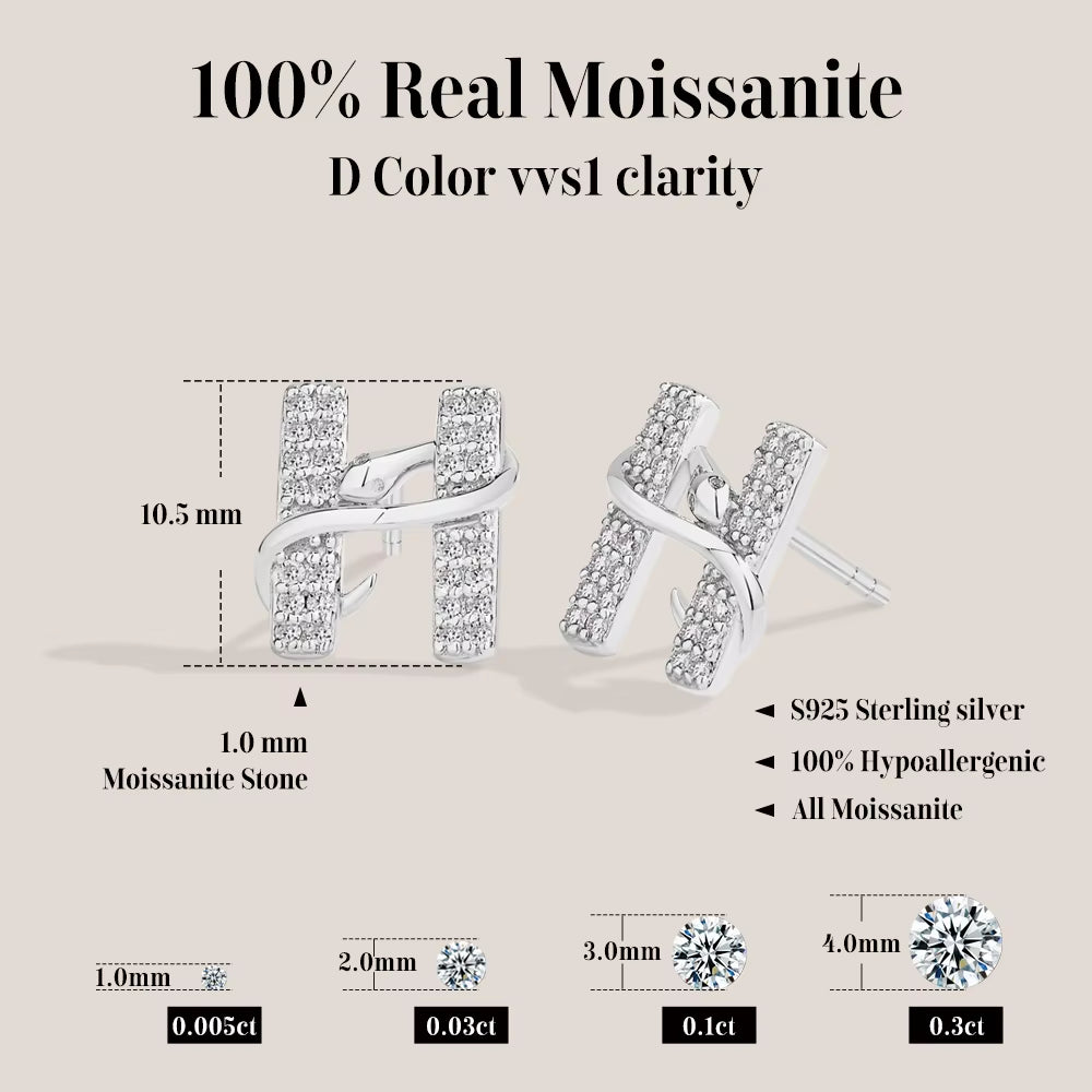 Exquisite Snake Moissanite Stud Earring 925 Sterling Silver H-Letter Earring for Womenman Party Jewelry with Mysterious