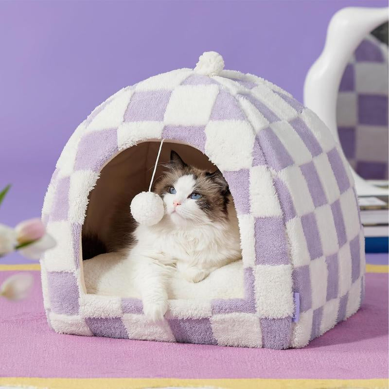 LESURE Cute Cat Beds for Indoor Cats - 2 in 1 Cat Cave Bed with Removable Washable Cushioned Pillow, Cozy Cat Tent House Design Pet Supplies Portable Blanket