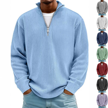 Corduroy Zipper Stand Collar Sweatshirt Fashion Long Sleeve