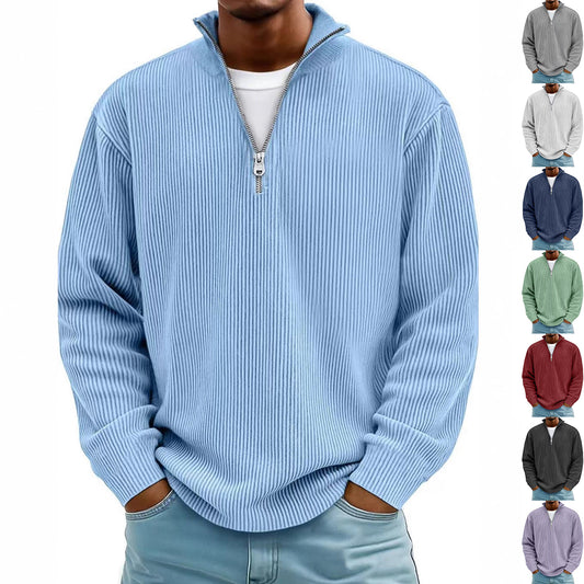 Corduroy Zipper Stand Collar Sweatshirt Fashion Long Sleeve