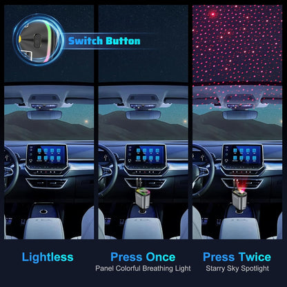 Starlight Retractable Car Charger: Car Accessories with Starlight in Car Roof, Car Chargers USB C, Fast Charging Adapter & Dual Charge Ports, 4 in 1 Car Phone Charger for Iphone Ipad Airpods