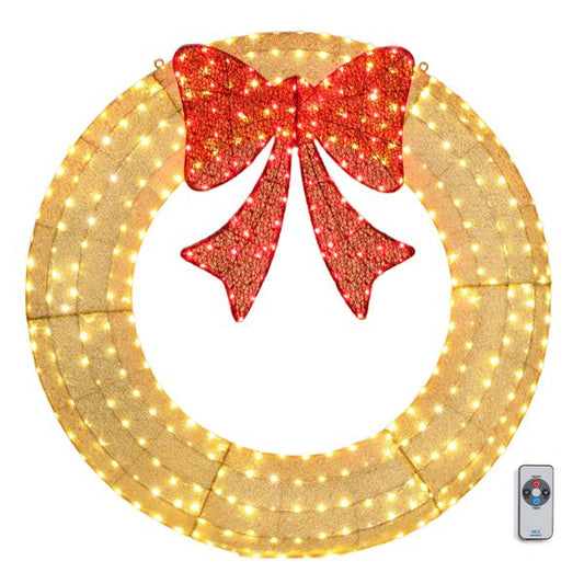 60in Pre-Lit Outdoor Christmas Wreath with 400 LEDs & Red Gold Bow