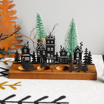 Wrought Iron Christmas Tree Candle Holder with Wooden Base | Holiday Decor