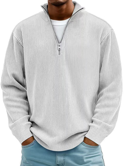 Corduroy Zipper Stand Collar Sweatshirt Fashion Long Sleeve
