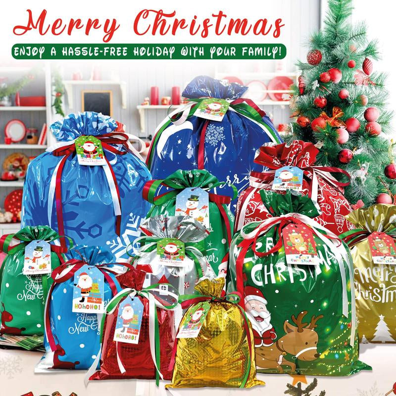 38PC Christmas Gift Bags with Tags & Ribbon Ties, Assorted Sizes for Xmas Holiday Present Wrapping & Festival Party Supplies-Small/Medium/Large