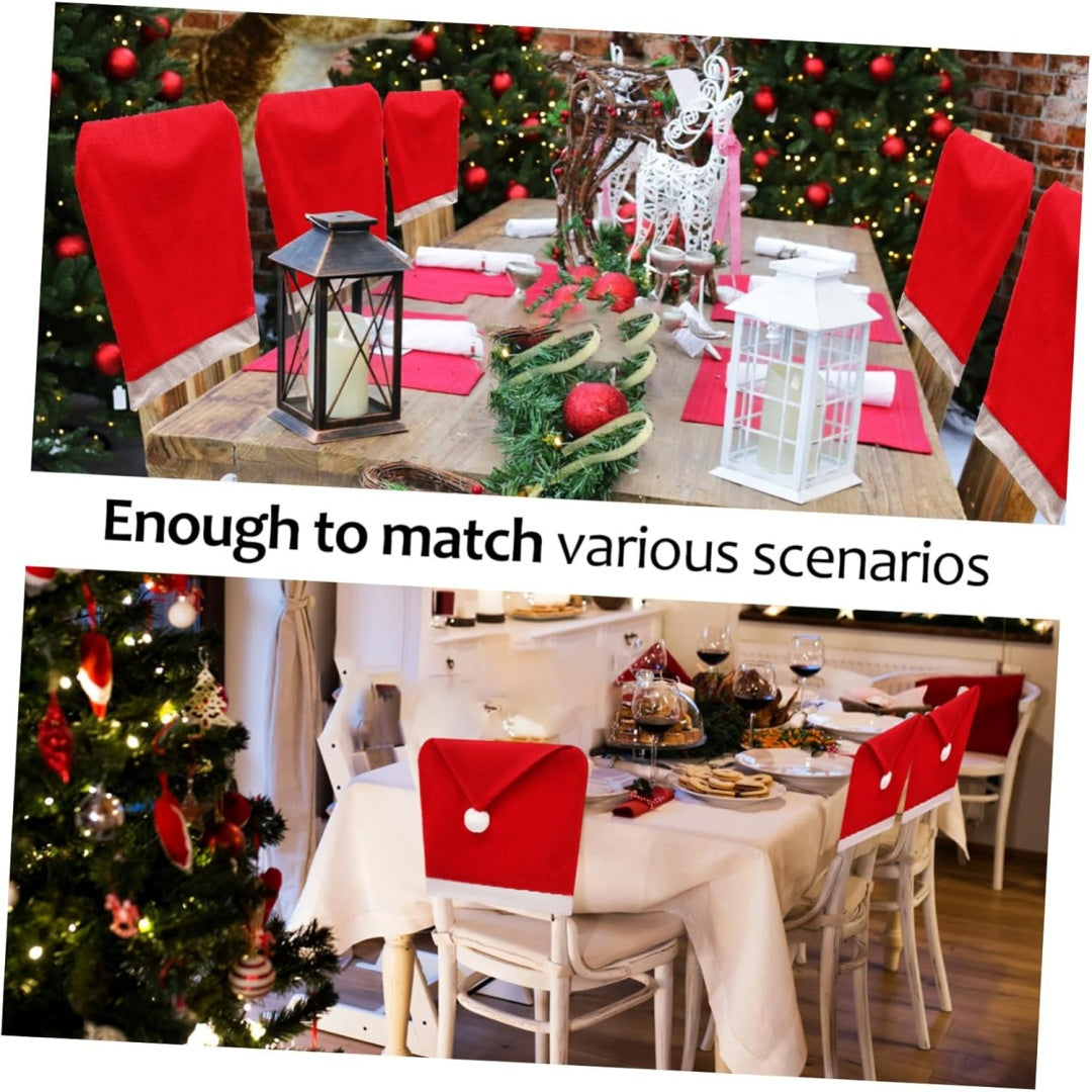Santa Hat Christmas Chair Covers | Festive Dining Room Holiday Decor