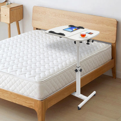 Height Adjustable White Computer Desk Stand with Wheels Adjustable Rolling Laptop Table Suitable for Bedroom, Living Room, Study