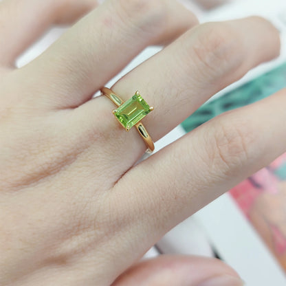 18K Gold Plated Silver Octagon 5X7Mm 1.46Ct Peridot Birthstone Solitaire Eagle Prongs Engagement Rings Gift for Her
