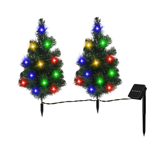 2 Pack Solar Christmas Trees With Multicolor LED Lights | Outdoor Pathway Decor