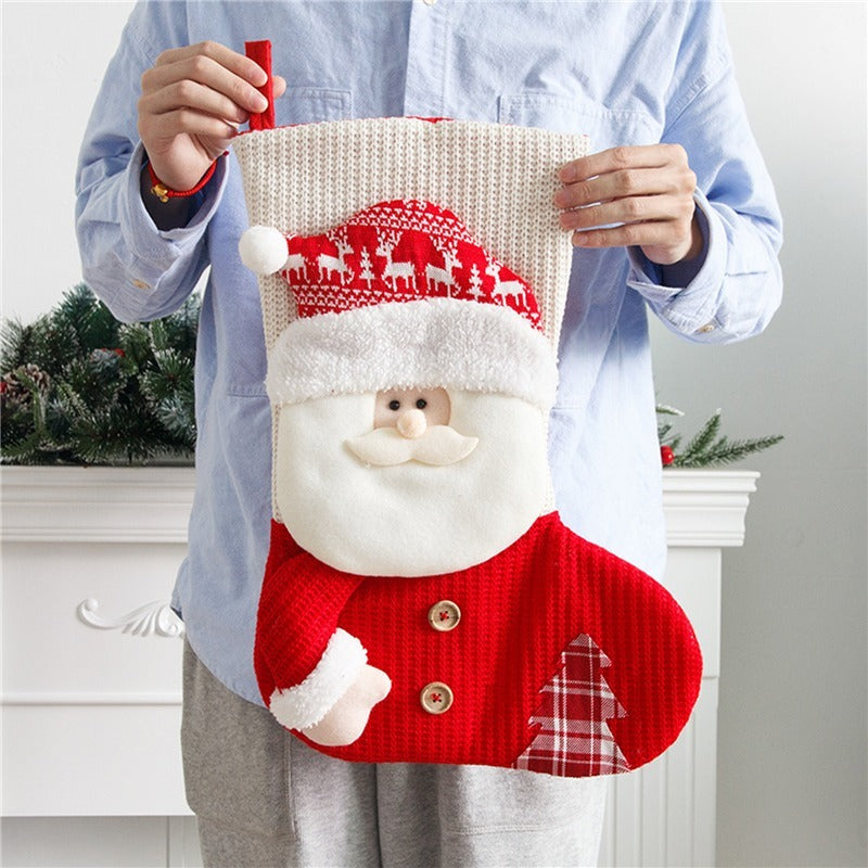 Large Red & White Knitted Christmas Stocking — Santa Claus Fireplace Décor