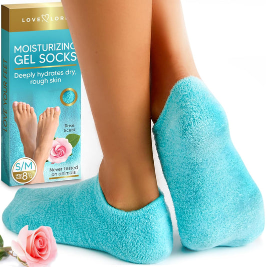 Moisturizing Socks - Gel Silicone Aloe Spa Socks (Up to Size 8.5) Infused with Vitamin E & Jojoba Oil - Self Care Spa Gifts for Women Foot Care