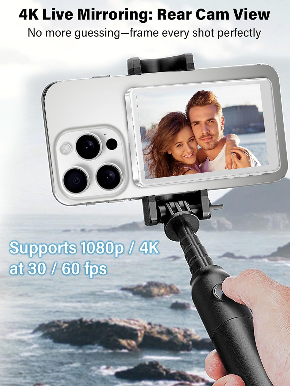 Selfie Monitor Screen for Iphone 12-16 | Magnetic Back Camera Vlog Monitor with 4K/60Fps | Wireless Zero-Delay & 33Ft Remote | 6H Battery USB-C Fast Charge | HD Display for Tiktok/Youtube