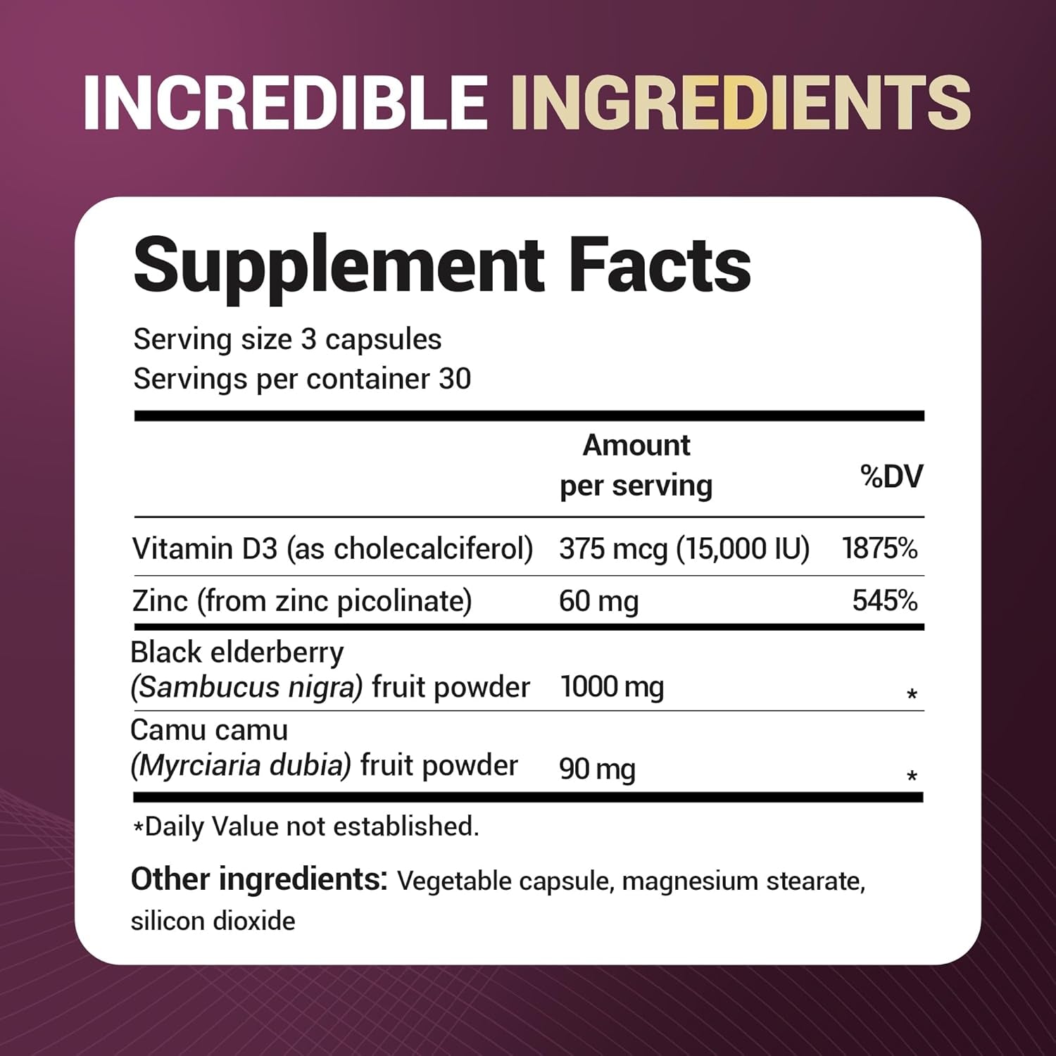 Dr. Berg Black Elderberry Capsules (Advanced Immune Support*) with 15,000 IU Vitamin D, 60 Mg of Zinc, & 90 Mg of Camu Camu - (4-In-1) Sambucus Elderberry Immune Support Supplement - 90 Capsules