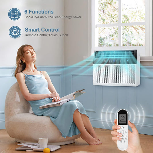 10,000 BTU Window Air Conditioners, U-Shaped Air Condtioner Window Unit Cools up to 450 Sq.Ft, Energy-Saving Window AC Units, 6 Modes 24H Timer, Easy to Instal, White