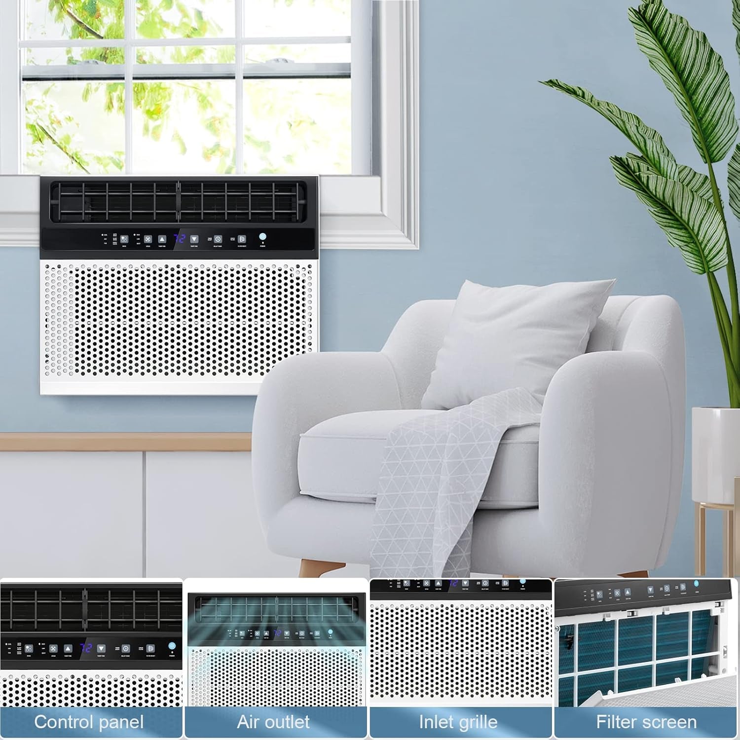 10,000 BTU Window Air Conditioners, U-Shaped Air Condtioner Window Unit Cools up to 450 Sq.Ft, Energy-Saving Window AC Units, 6 Modes 24H Timer, Easy to Instal, White