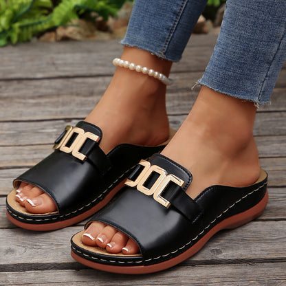 Women’s Chain Wedge Sandals Platform Peep Toe Summer Slides