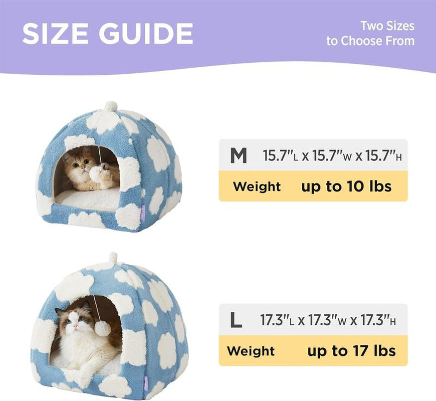 LESURE Cute Cat Beds for Indoor Cats - 2 in 1 Cat Cave Bed with Removable Washable Cushioned Pillow, Cozy Cat Tent House Design Pet Supplies Portable Blanket