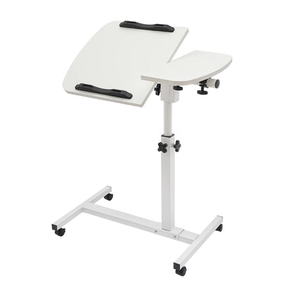 Height Adjustable White Computer Desk Stand with Wheels Adjustable Rolling Laptop Table Suitable for Bedroom, Living Room, Study