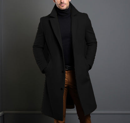 Men’s Mid-Length Trench Coat – Fall & Winter Slim Single-Breasted Jacket