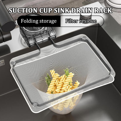 Kitchen Sink Strainer with Filter Mesh Bag, Food Waste Filter Basket, Suction Cup Folding Washing Vegetables and Fruits Drying Bag Holder