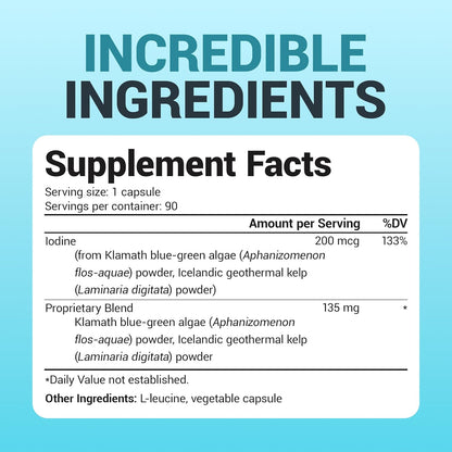 Dr. Berg Sea Kelp Enhanced Iodine - 200 Mcg of Premium Iodine - Seaweed Blend Includes Klamath Blue-Green Algae & Sea Kelp - 90 Capsules