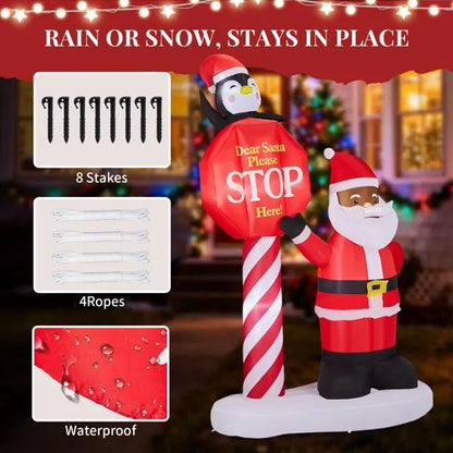 8.2FT Lighted Christmas Inflatable Black Santa & Road Sign