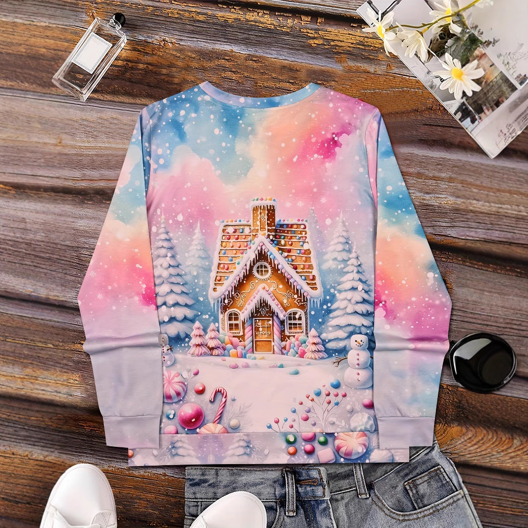 Christmas Building Snowman Snowflake Graphic Sweater