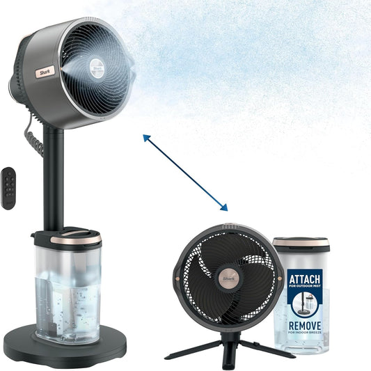 Flexbreeze Pro Mist Fan — Indoor & Outdoor, Integrated Misting, Pedestal to Tabletop, Corded or Cordless, up to 24-Hr Battery, Oscillating, Charcoal Grey, FA302 (2025 Release)