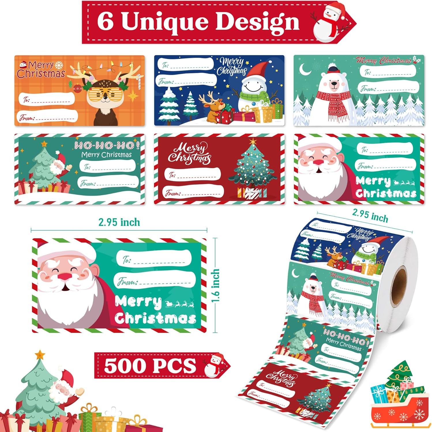 Assorted Christmas gift tags with festive designs and string attachments