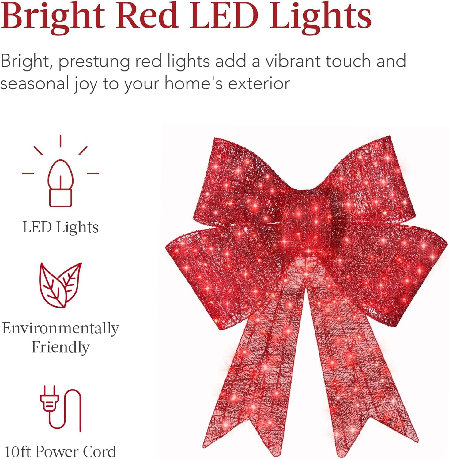 Outdoor large Christmas bow with 8 lighting functions and weather-resistant fabric