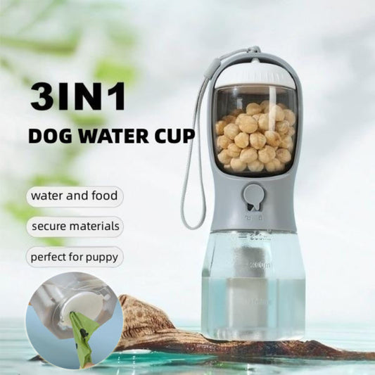 3 in 1 portable dog water bottle with food container and waste bag holder