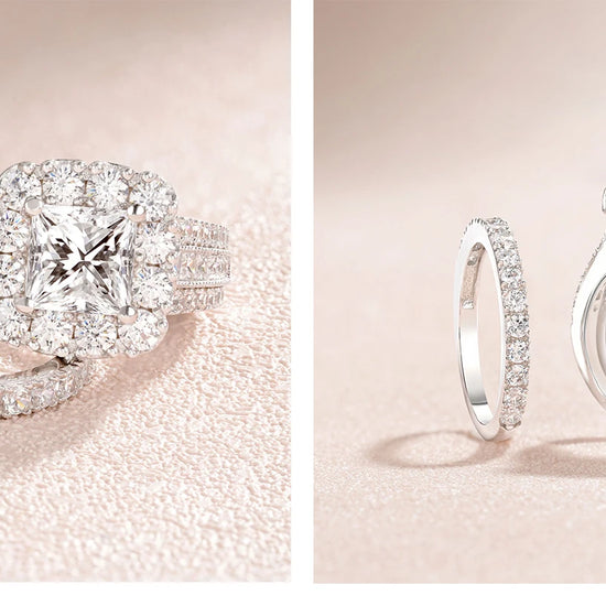 Princess Cut Moissanite Engagement Rings | Sterling Silver Wedding Set
