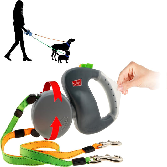 WIGZI retractable large dog leash with gel handle and dual leads