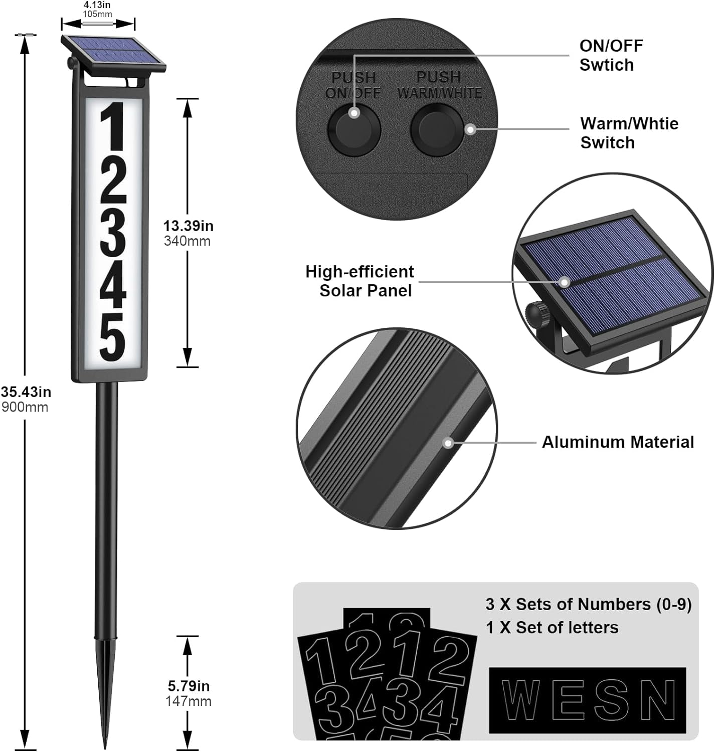 Outdoor solar home address sign for house and garden