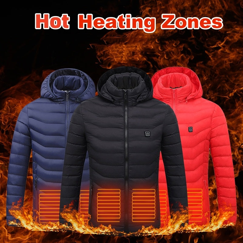 USB electric heated jacket for men with detachable hood and 3 heat levels